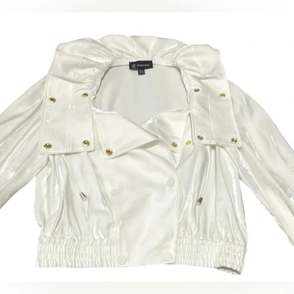 INC International Concepts Moto jacket Cream Shimmer Gold snaps Size S 90s NWOT